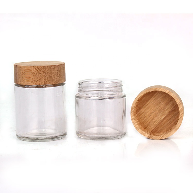 2oz 60ml cylinder saffron glass storage jar with bamboo wooden lid