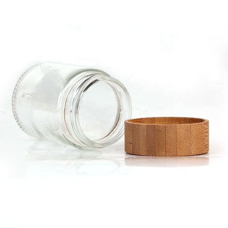 2oz 60ml cylinder saffron glass storage jar with bamboo wooden lid