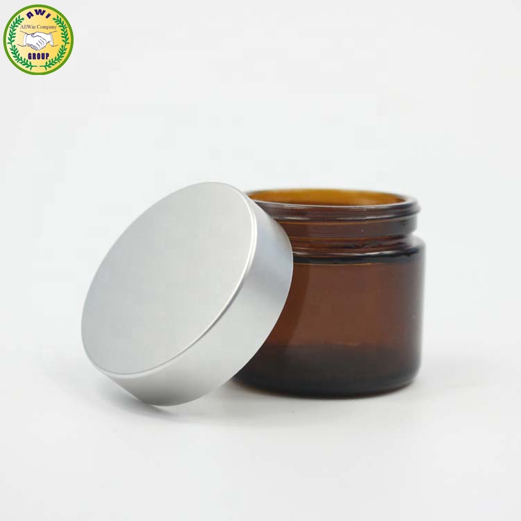 2oz 60ml frosted amber cosmetic glass skincare cream jars herb packaging containers with engraved logo wooden lid