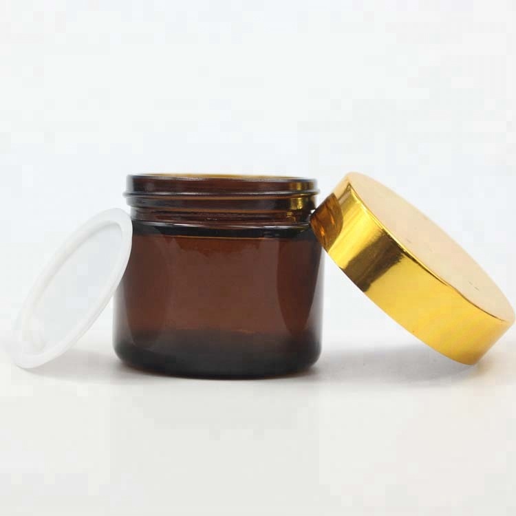 2oz 60ml frosted amber cosmetic glass skincare cream jars herb packaging containers with engraved logo wooden lid