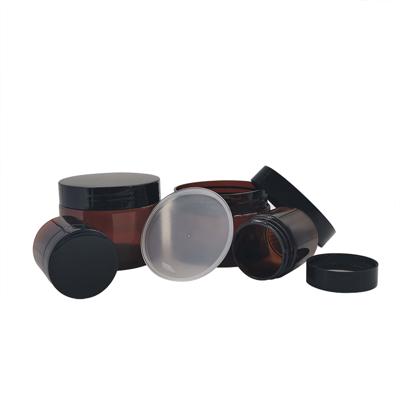 2oz 6oz 8oz 10oz 500ml round shape brown  pet plastic jar with black lid