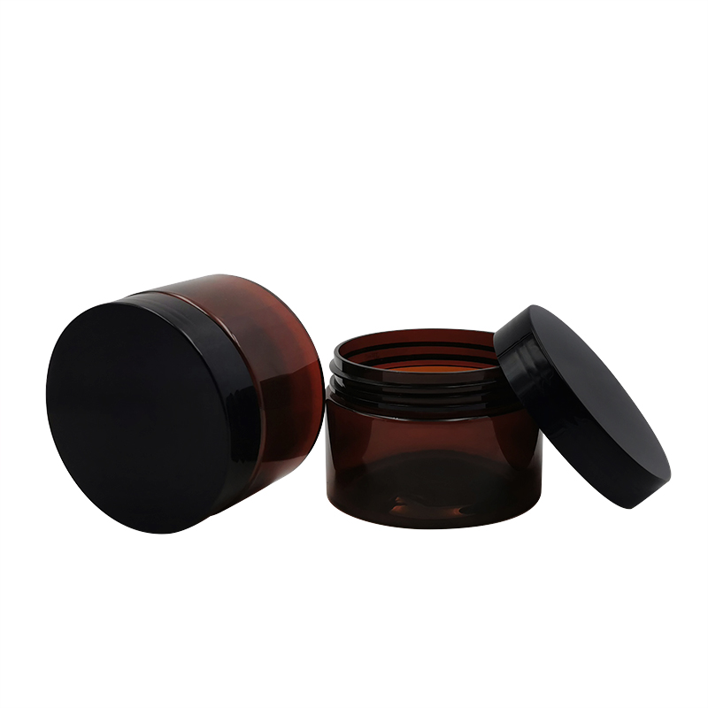 2oz 6oz 8oz 10oz 500ml round shape brown pet plastic jar with black lid