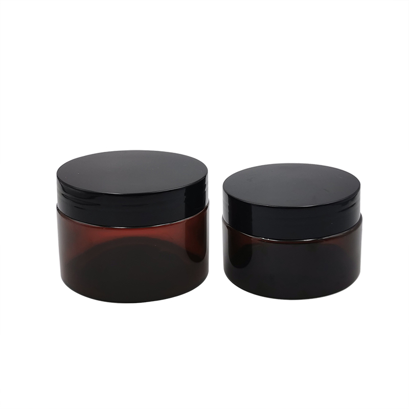 2oz 6oz 8oz 10oz 500ml round shape brown pet plastic jar with black lid