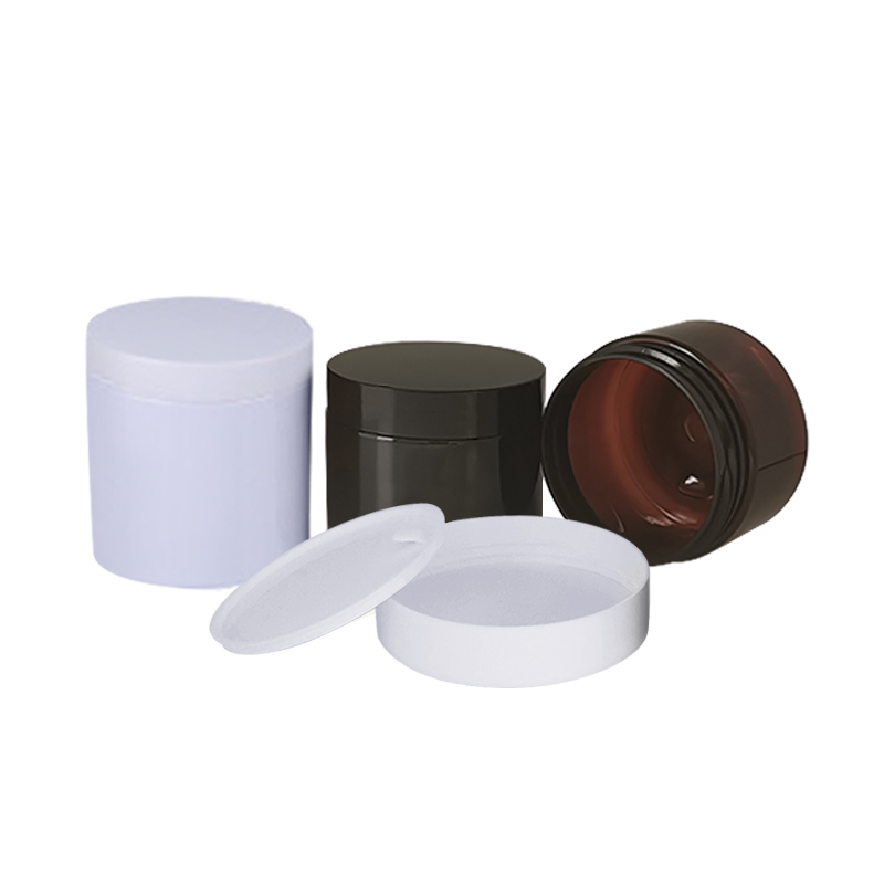 2oz 6oz 8oz 10oz 500ml round shape brown pet plastic jar with black lid