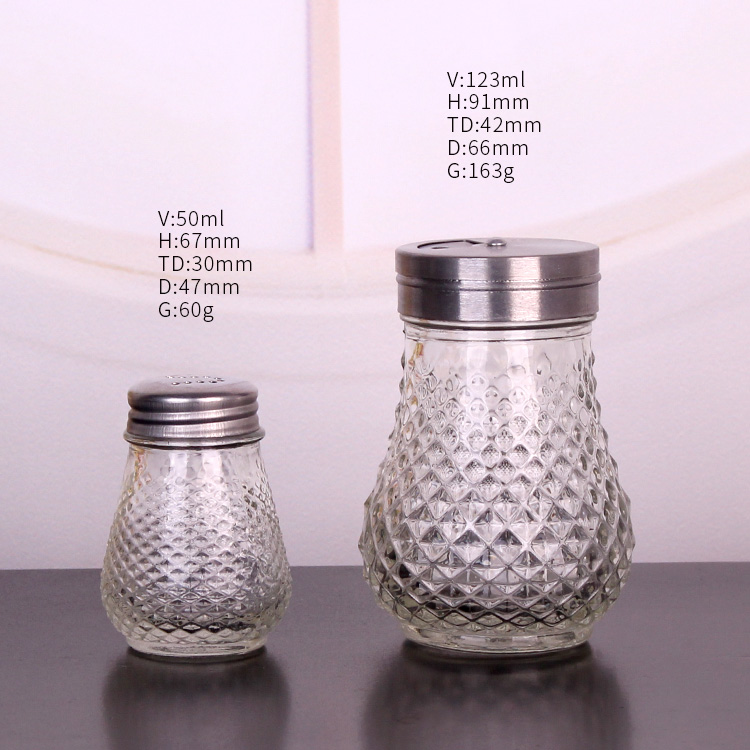 2oz 6oz Glass spice jar with stainless steel shaker factory price