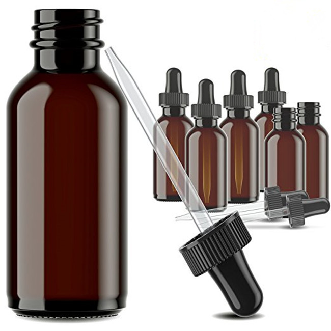 2oz Amber Atomizer Bottles Black Dropper Lids Glass Essential Oil Bottle