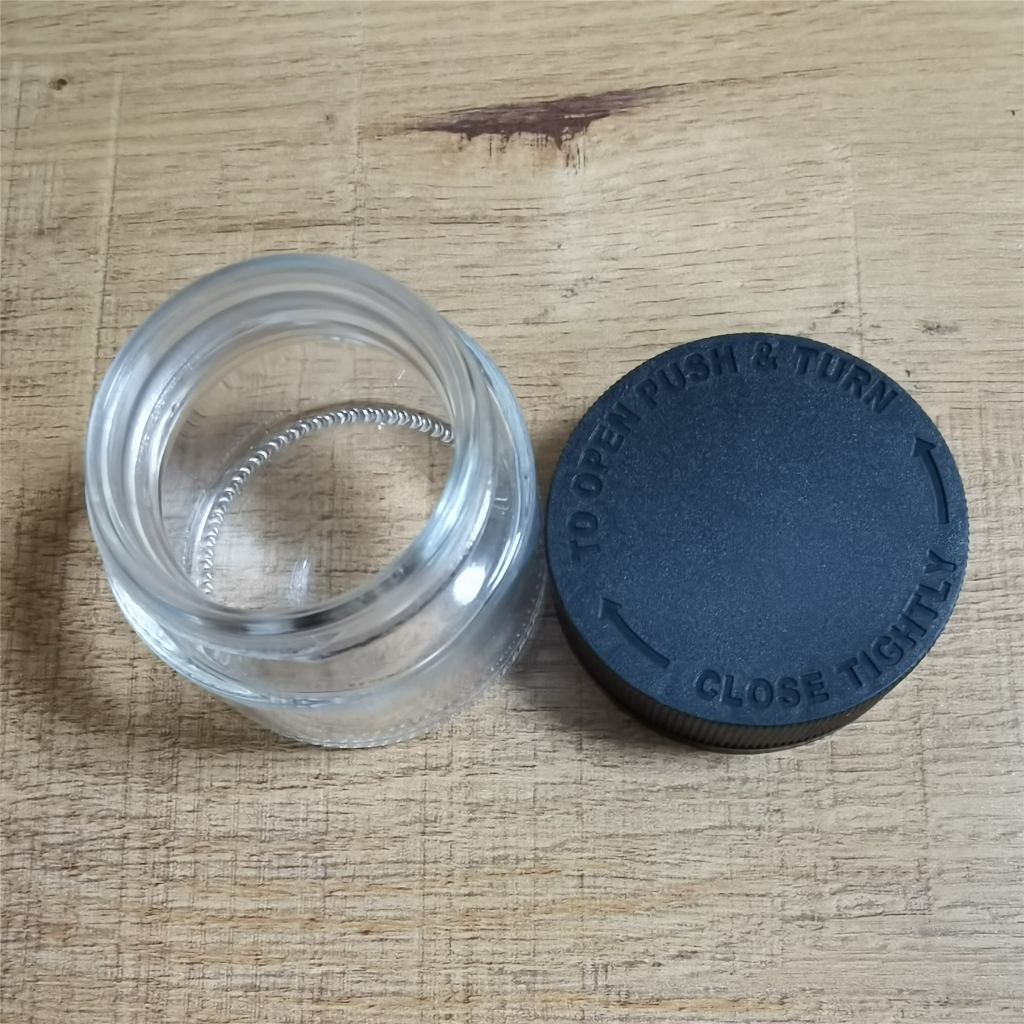 2oz Child Resistant Glass Jars with Lids Clear Jar Black Lid
