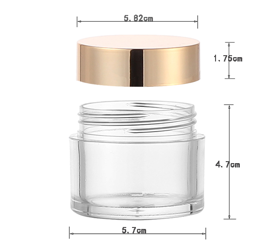 2oz Clear Rose Gold Cosmetic Powder Plastic Jar with Lids