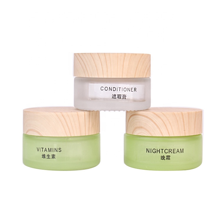 2oz Frosted glass cosmetic container face cream glass jar with bamboo lid