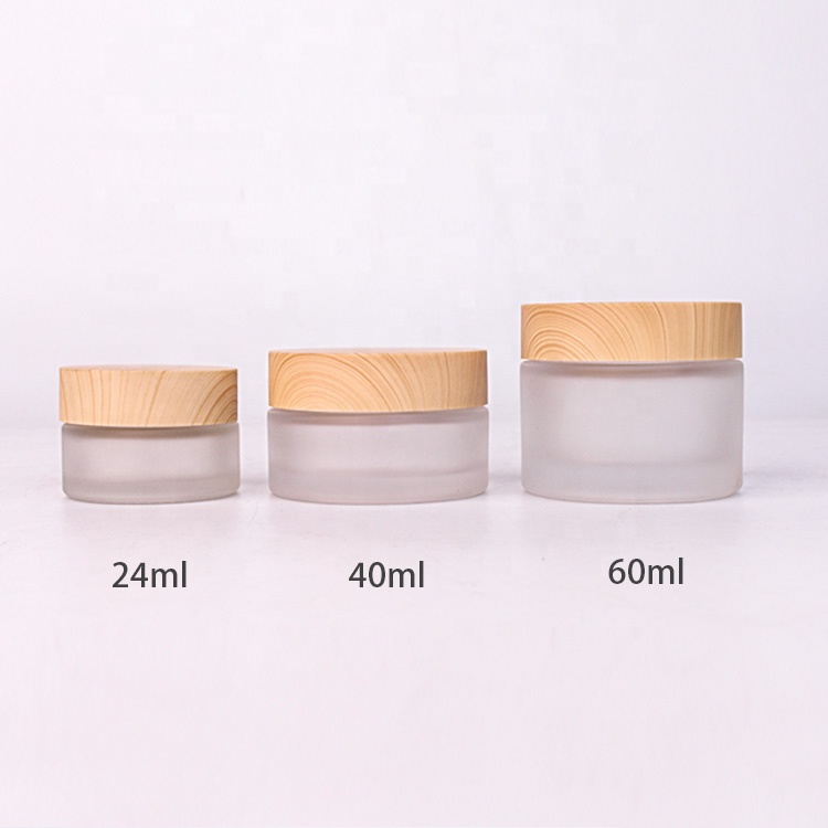 2oz Frosted glass cosmetic container face cream glass jar with bamboo lid