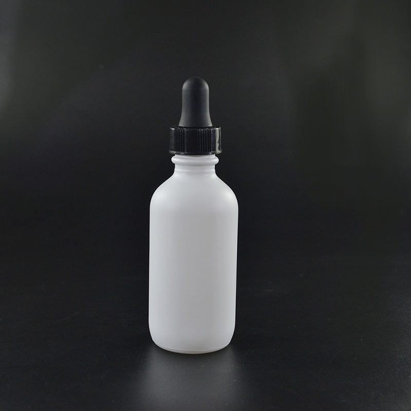 2oz Opal White Glass Boston Round Bottle with Gold Metal and Glass Dropper
