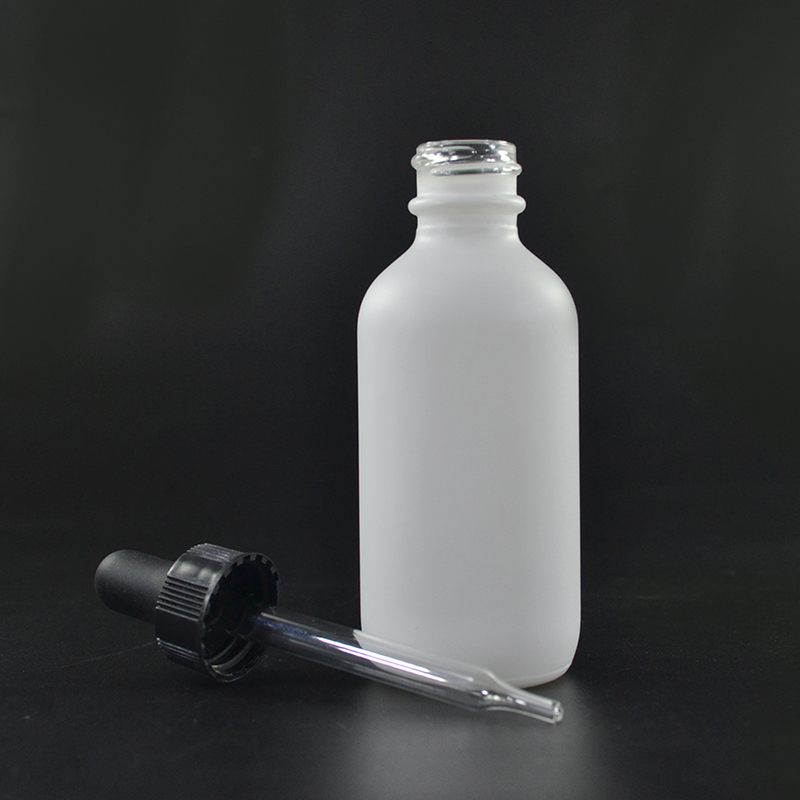 2oz Opal White Glass Boston Round Bottle with Gold Metal and Glass Dropper