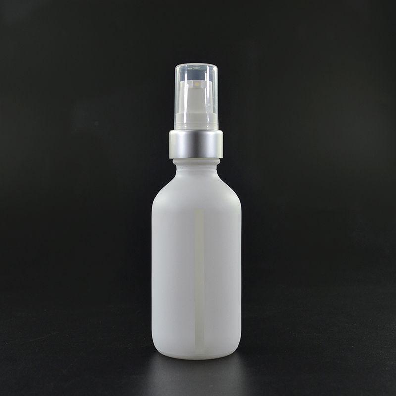 2oz Opal White Glass Boston Round Bottle with Gold Metal and Glass Dropper
