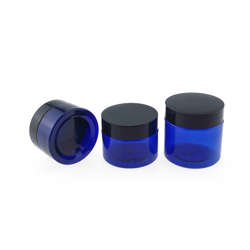 2oz Wholesale Cobalt Blue Cosmetic Packaging 60ml Cream Glass Jar With Black Lid