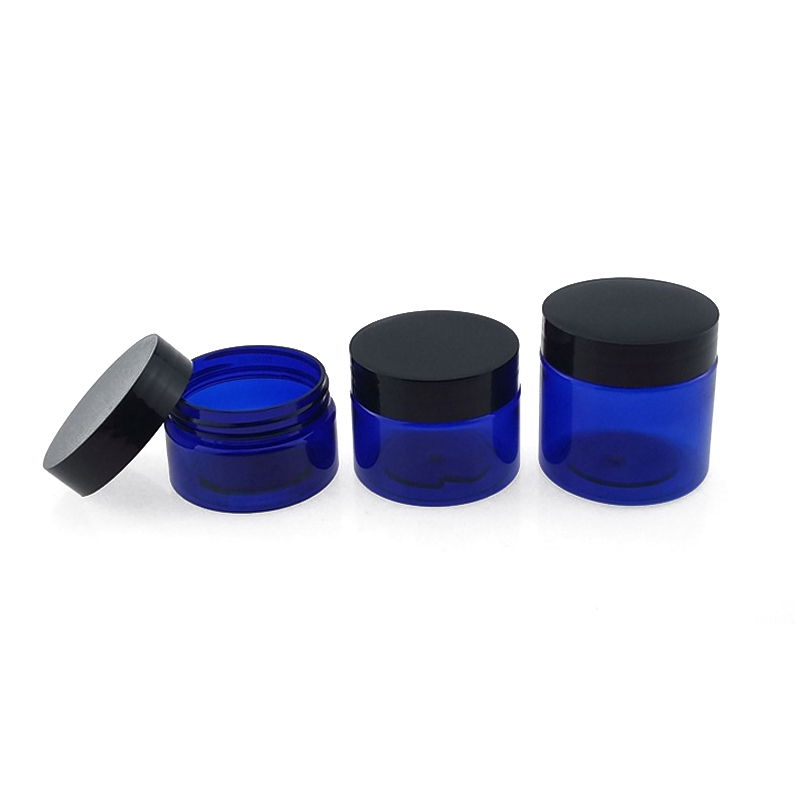 2oz Wholesale Cobalt Blue Cosmetic Packaging 60ml Cream Glass Jar With Black Lid
