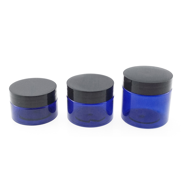 2oz Wholesale Cobalt Blue Cosmetic Packaging 60ml Cream Glass Jar With Black Lid