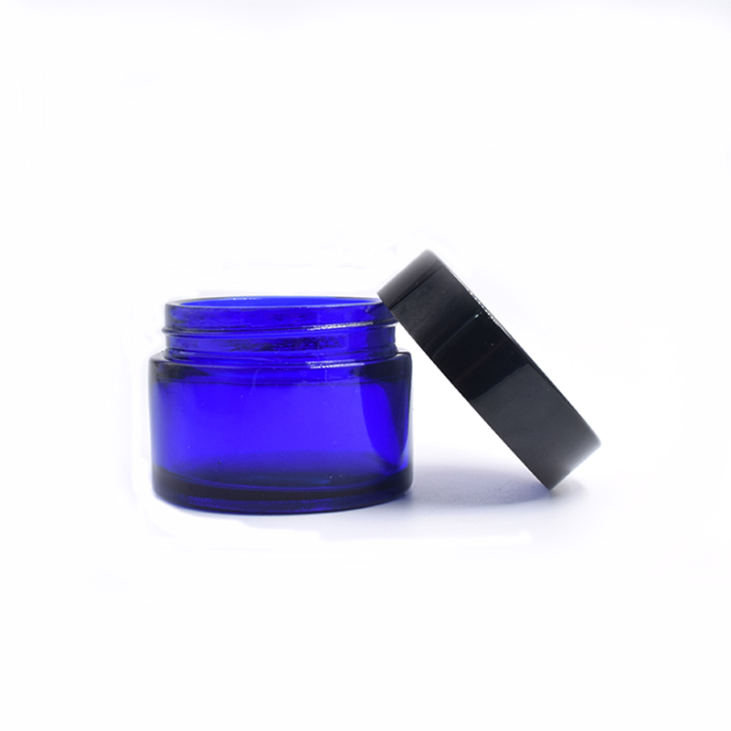 2oz Wholesale Cobalt Blue Cosmetic Packaging 60ml Cream Glass Jar With Black Lid