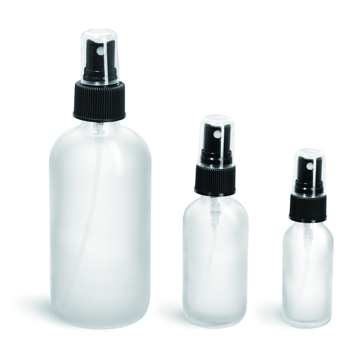 2oz amber blue clear frosted boston round glass pump spray bottle with fine mist sprayer