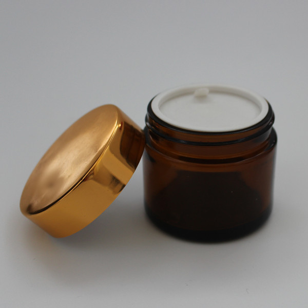 2oz amber glass jar with gold lid 60ml for cosmetic cream packaging