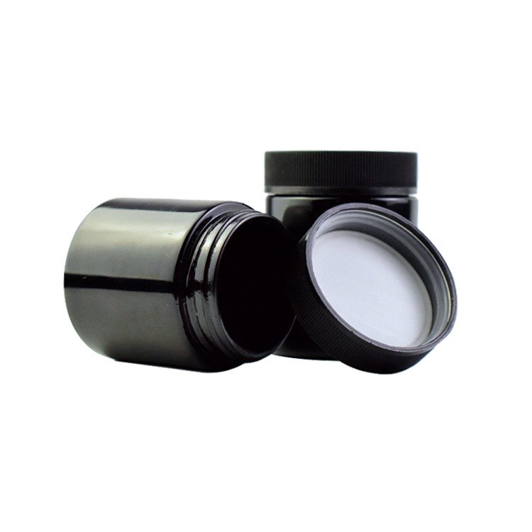 2oz childproof black violet UV glass jar for hemp cream child resistant black glass jar china package wholesaler OEM