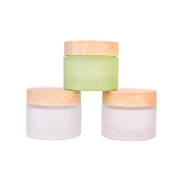 2oz cosmetic packaging frosted green glass face cream jar with plastic cap