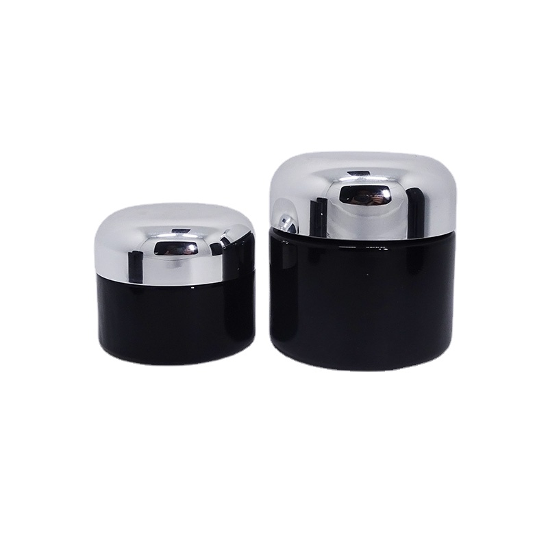 2oz cosmetic packaging luxury  black ultraviolet glass jar with ABS screw lid