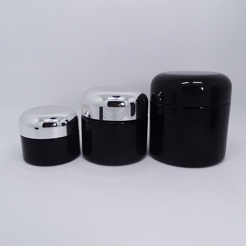 2oz cosmetic packaging luxury black ultraviolet glass jar with ABS screw lid