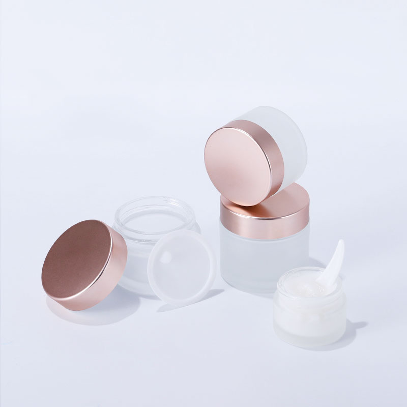 2oz face eye cream cosmetic packaging glass jar with rose gold lid