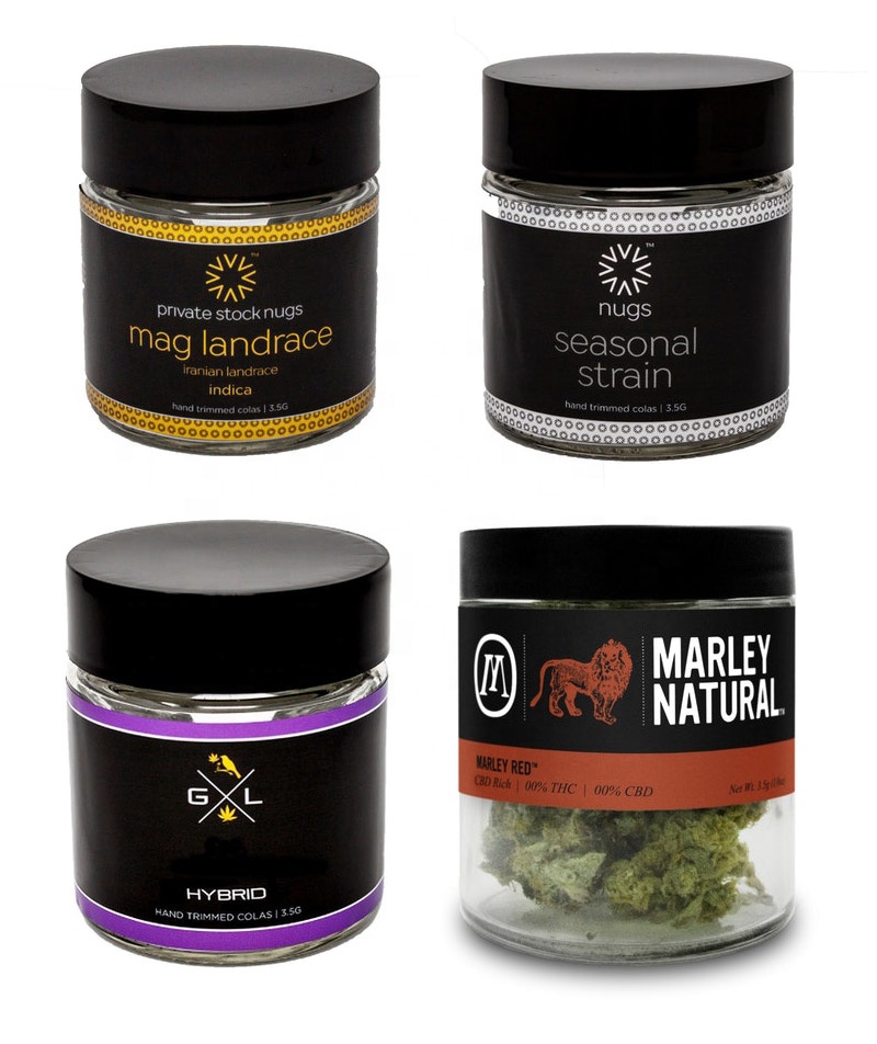 2oz glass jar child resistant lid custom stickers and labels glass jar for weed CBD flower herb