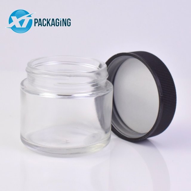 2oz glass jar with wood top child proof golden child safe double cap jar smell proof container plastic CRC lid herb packaging