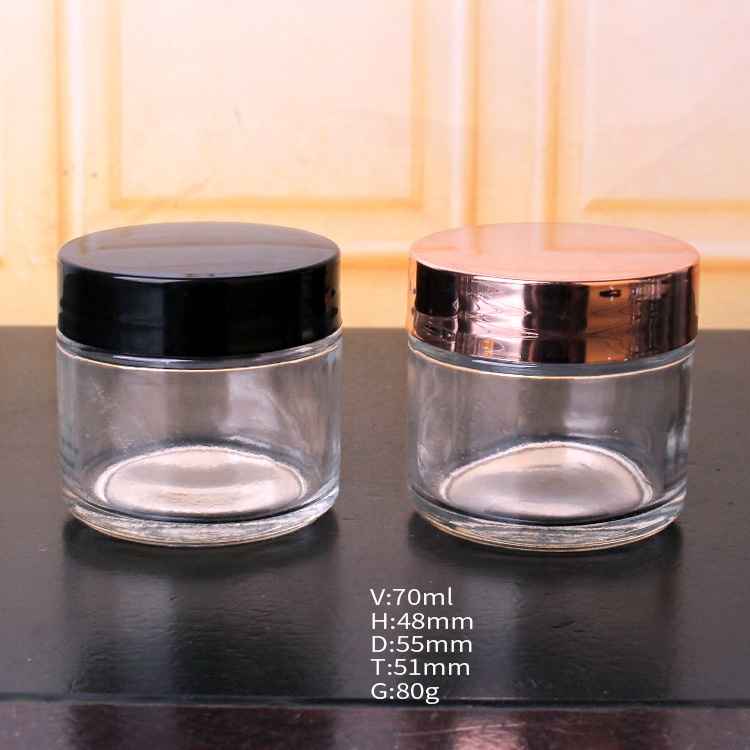 2oz short cosmetic glass round jars rose golden plastic lid