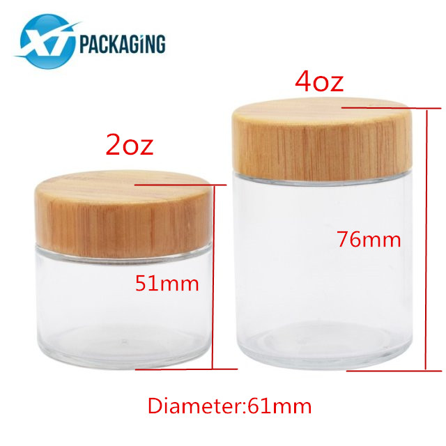2oz wooden glass jar with child proof cap for hemp packaging 60ml child resistant clear glass jar bamboo lid child