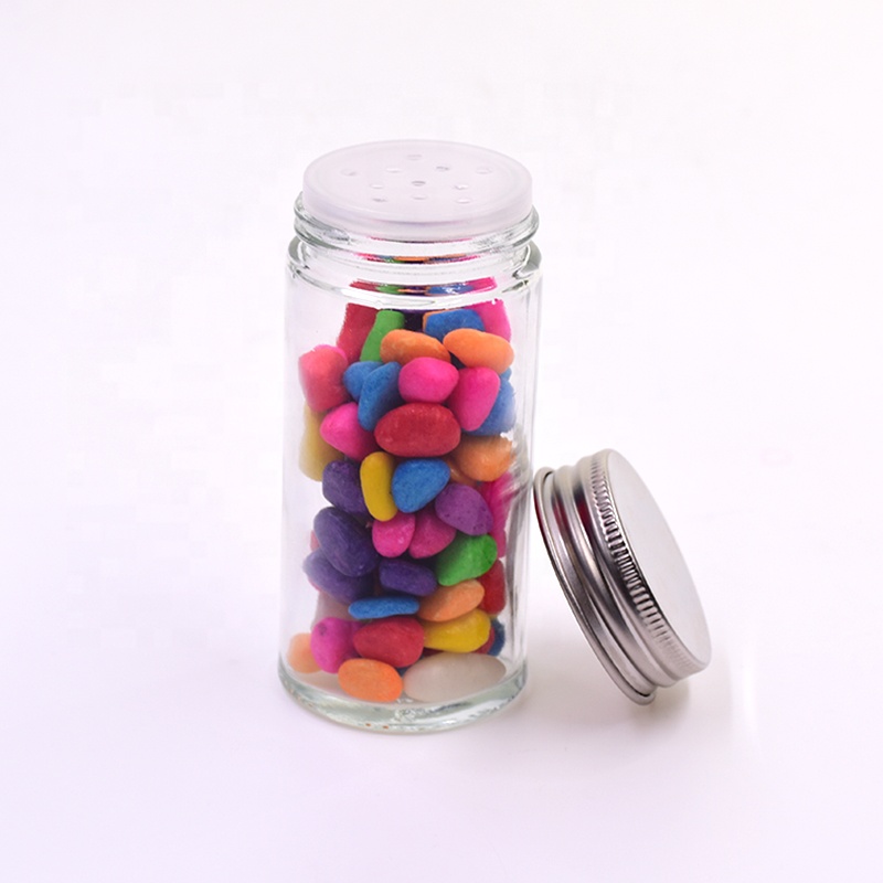 3 OZ 90 ml clear round salt pepper chicken powder glass spice jar with screw lid and clear plastic plug
