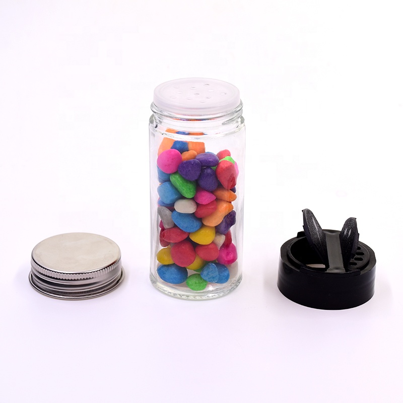 3 OZ 90 ml clear round salt pepper chicken powder glass spice jar with screw lid and clear plastic plug