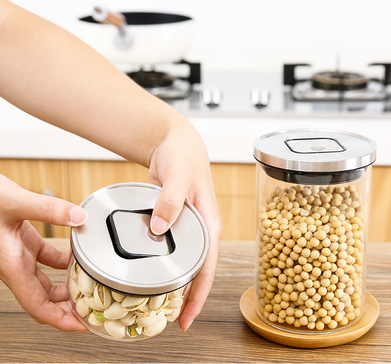 3 Pack Airtight Clear Glass Jars With Stainless Steel Lids And Breather Valve On Lid For Dry Food Coffee Tea Grains Kitchen Food