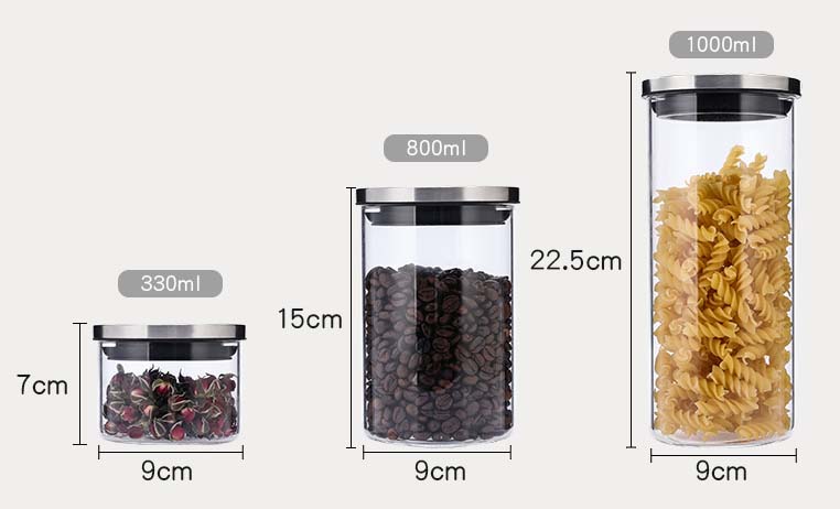 3 Pack Airtight Clear Glass Jars With Stainless Steel Lids And Breather Valve On Lid For Dry Food Coffee Tea Grains Kitchen Food
