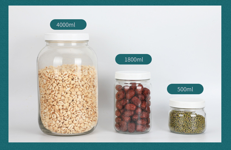 3 Packs Wholesale Airtight Glass Jars With Screw Plastic Lids For Food Storage Grains Kimchi Tea