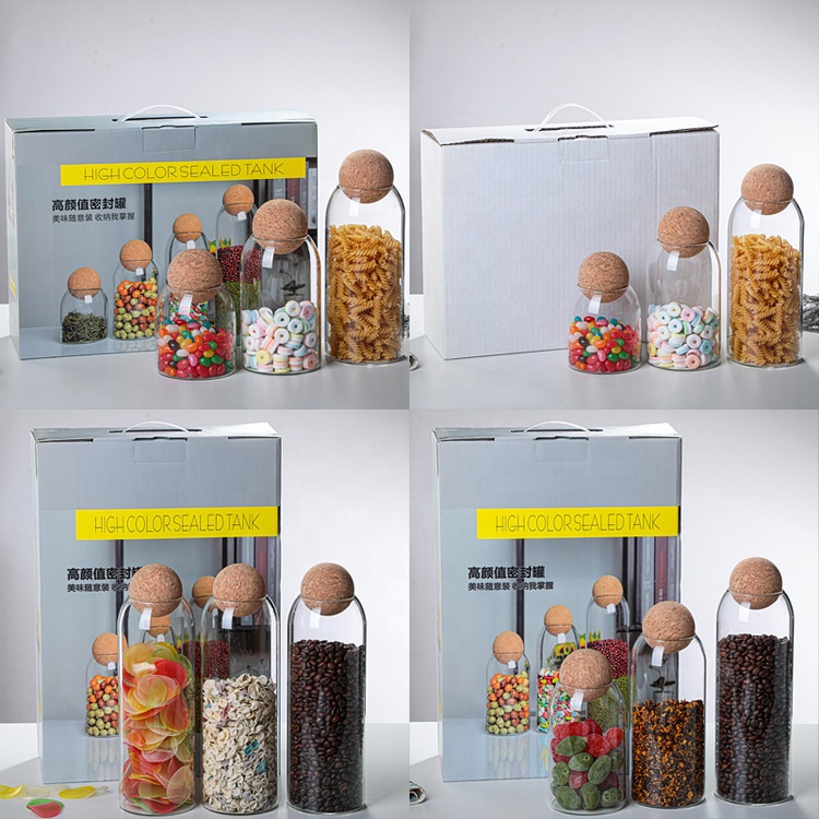 3 Pcs Set Cork Ball Lid Stopper Jars Glass Storage Jar Set