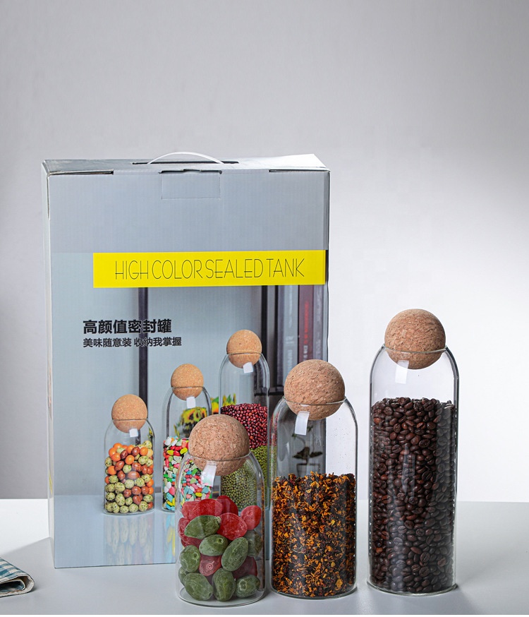 3 Pcs Set Cork Ball Lid Stopper Jars Glass Storage Jar Set