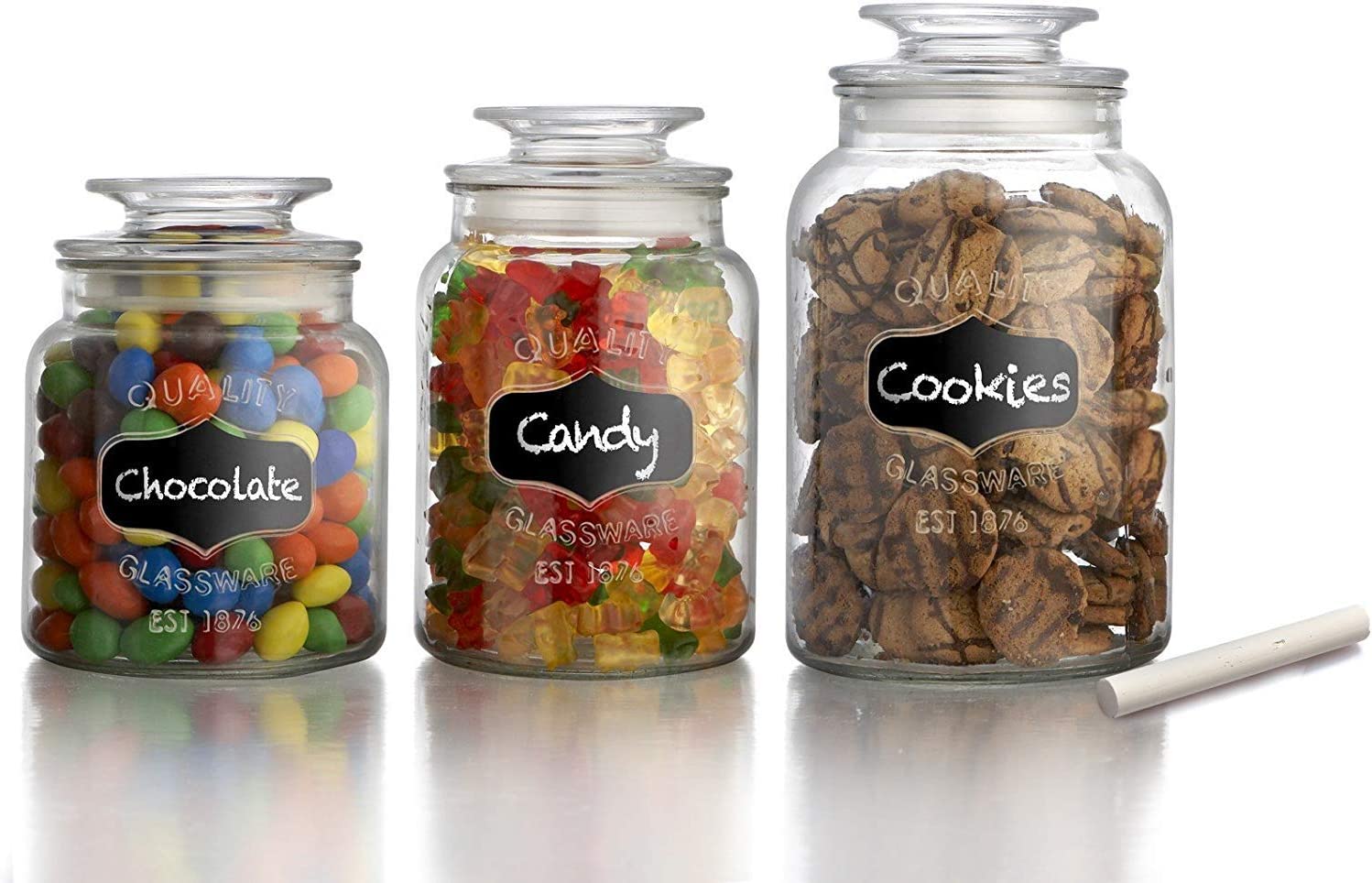 3 Piece Glass Canister Set For Kitchen Apothecary Glass Food Storage Jars With Airtight Lids Set Of 3 For Cookie Candy Tea