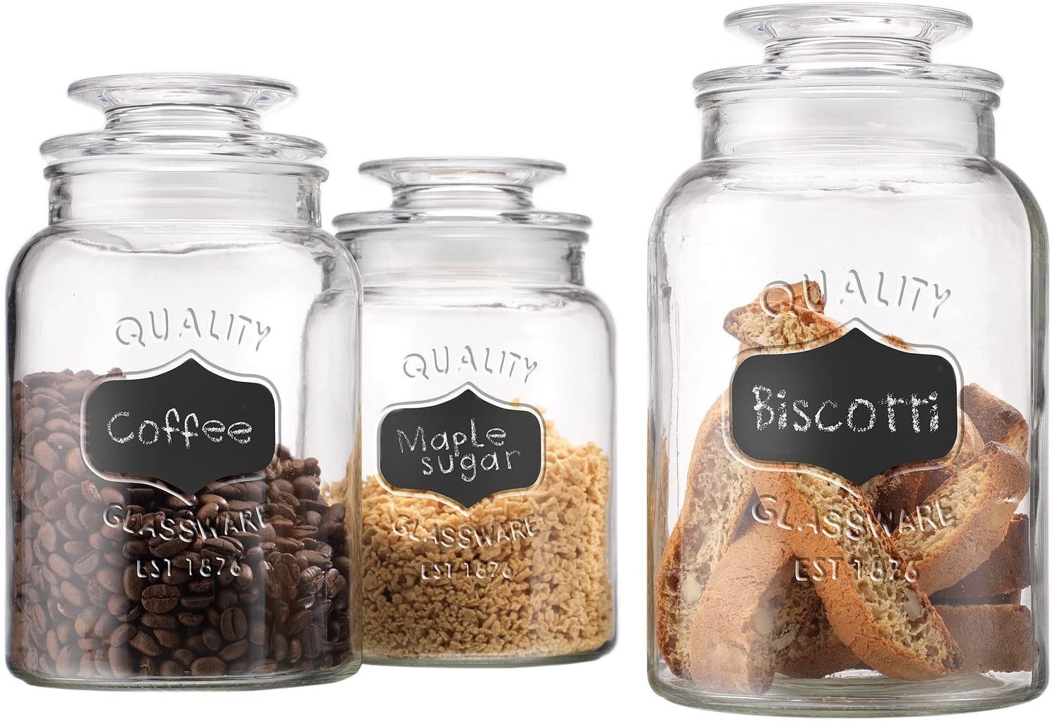 3 Piece Glass Canister Set For Kitchen Apothecary Glass Food Storage Jars With Airtight Lids Set Of 3 For Cookie Candy Tea
