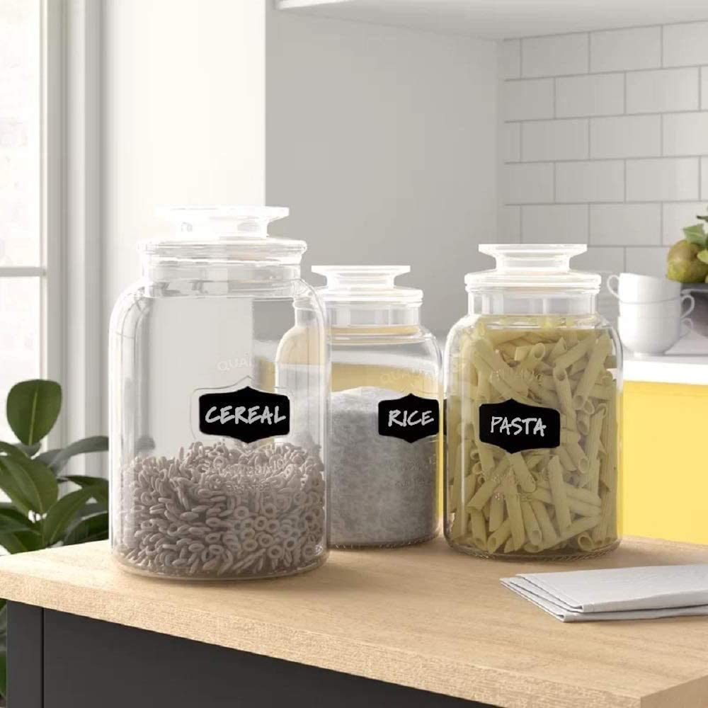 3 Piece Glass Canister Set For Kitchen Apothecary Glass Food Storage Jars With Airtight Lids Set Of 3 For Cookie Candy Tea