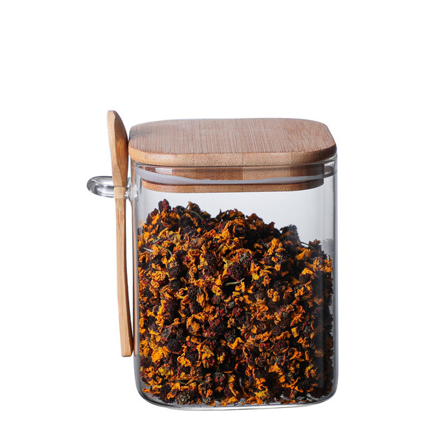 3-Piece Multi Size 1000ml 1200ml 1500ml Glass Jar With Spoon And Bamboo Lids Hermetic Clear Glass Containers Kitchen Spice Grain