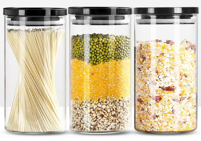 3 Styles Multi Piece Different Match Glass Food Canister Glass Jars With Plastic Lids For Cereal Grains Sugar Nuts Tea