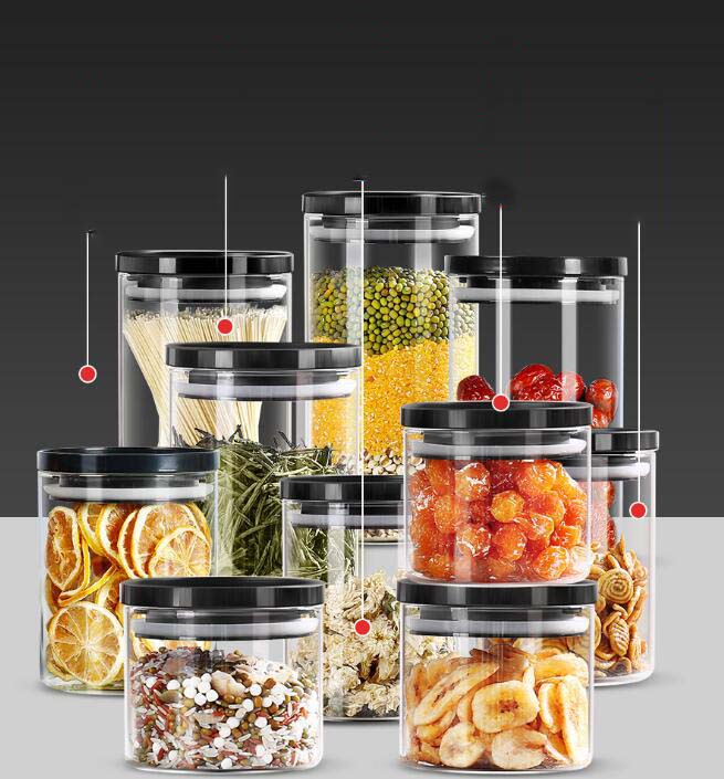 3 Styles Multi Piece Different Match Glass Food Canister Glass Jars With Plastic Lids For Cereal Grains Sugar Nuts Tea