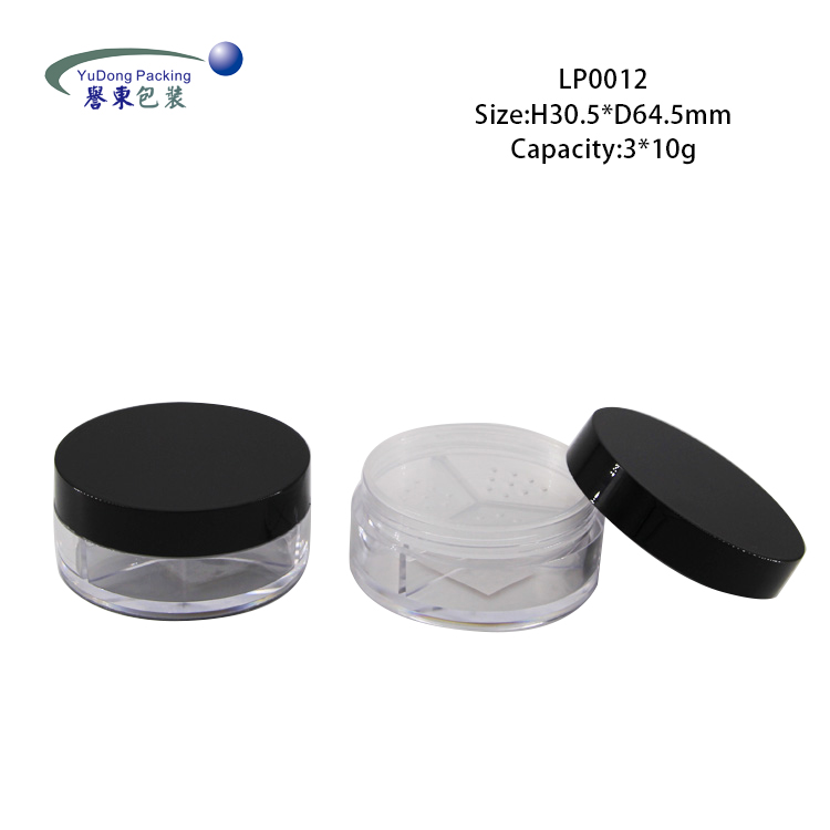 3 cavatities round plastic empty makeup concealer packaging jar 30g loose powder container