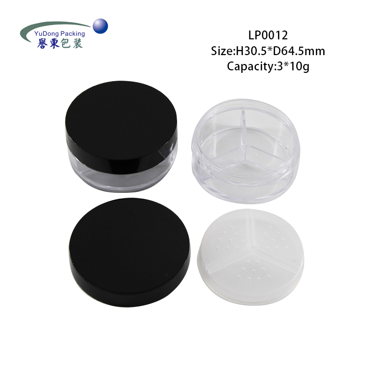 3 cavatities round plastic empty makeup concealer packaging jar 30g loose powder container
