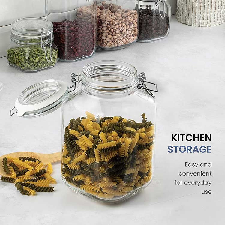 3 liter 3000ml large square Mason glass jar with clip lid for fermentation Preserving Food Storage