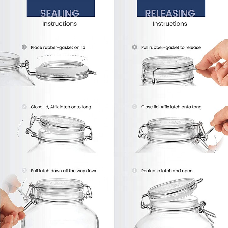 3 liter 3000ml large square Mason glass jar with clip lid for fermentation Preserving Food Storage