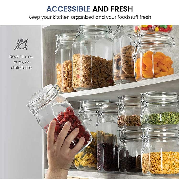 3 liter 3000ml large square Mason glass jar with clip lid for fermentation Preserving Food Storage